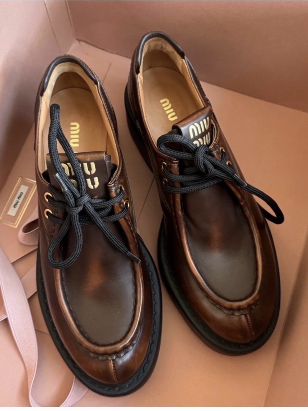 Miu Miu Brown Leather Lace-Up Derbys